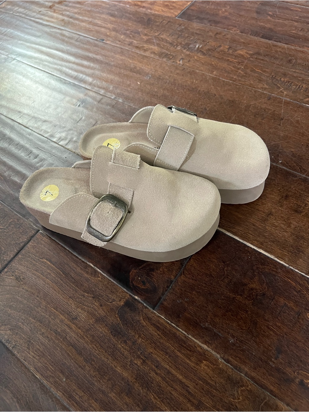 Suede Platform Mule With Buckle - Beige Sz7